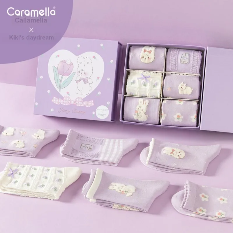 Caramella x Kiki Mid Calf Socks Women's Gift Box Of 6 Doubles-4