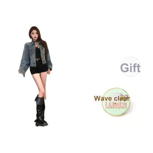 LANGQING Синий Бесплатная доставка с бренд наклейкой Женские джинсовые куртки