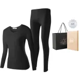 Women's Crew Neck Set (Black) Thickened and Fleece-Lined/Thermal