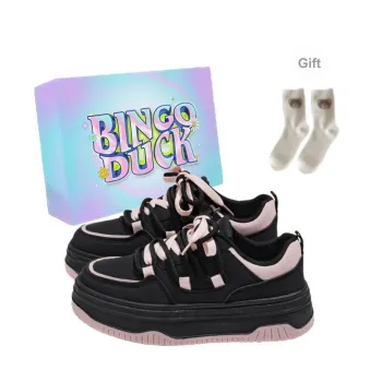 BINGO DUCK Slip Resistant Low Top Skateboard Shoes Women's Black Pink