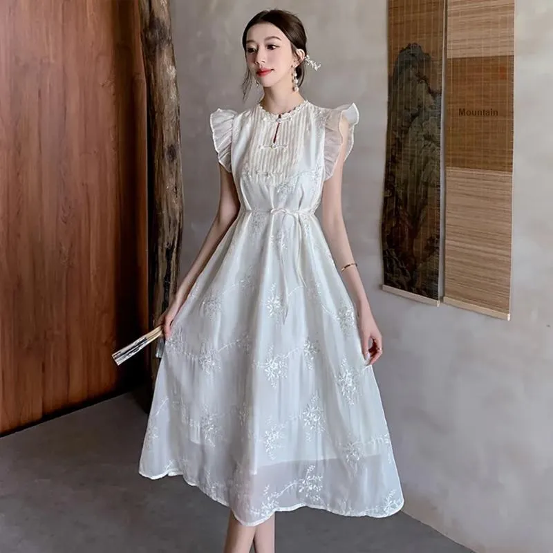 AFGGD Short Sleeved Dress Women's White-4