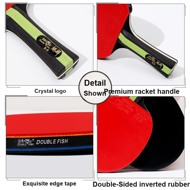 DOUBLEFISH Ping Pong Paddles Unisex All Wood Black/Red Double Beat Set-11
