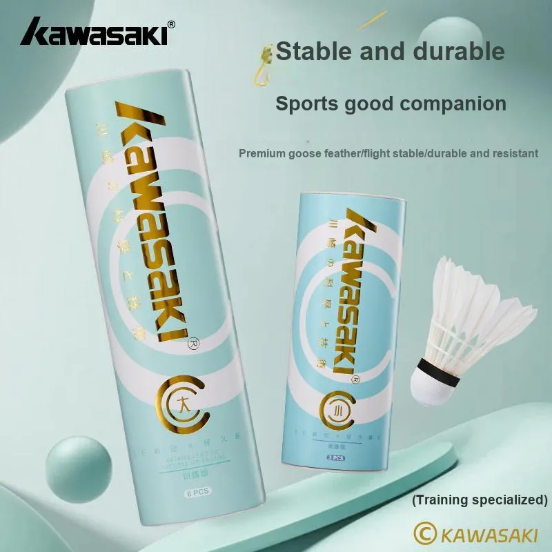 Kawasaki Training Series Small C Goose Feather Shuttlecock 3 Pack Goose Feather Big Board Goose Feather Shuttlecocks-5