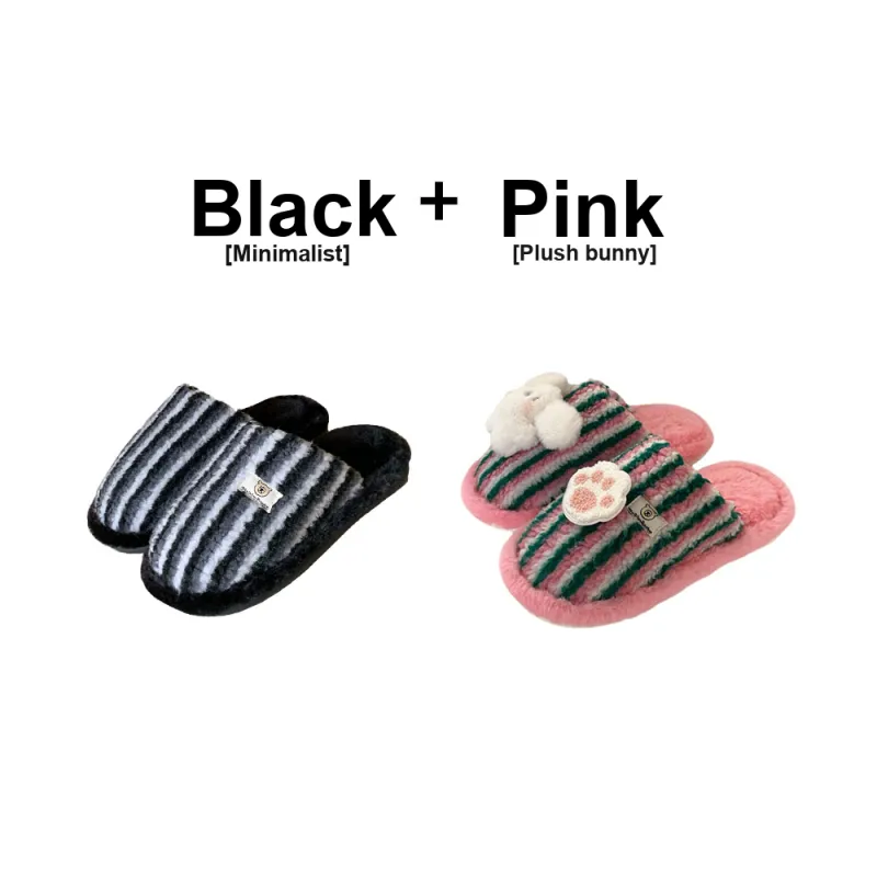 Thin Strips Cotton Slippers Unisex, Pink-20