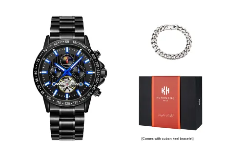 KUN HUANG Mechanical Movement Watch Men's Watches Black Dial