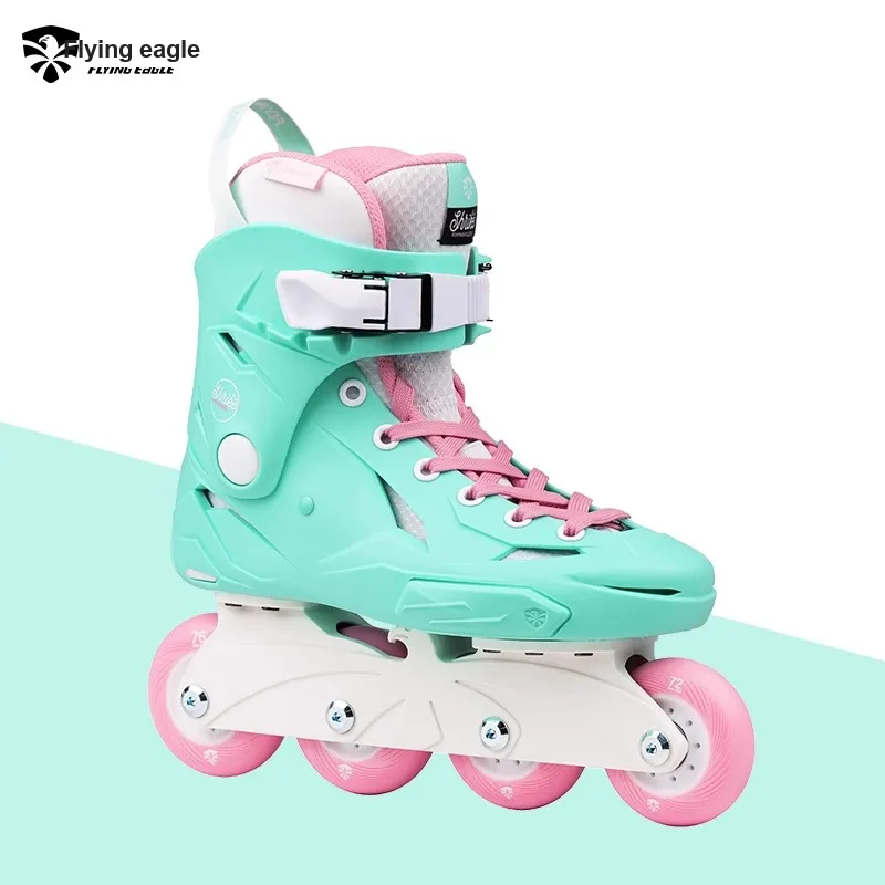 FLYING EAGLE Inline Skates Outdoor Square Park Turquoise Ice Skates+Simple Black/White Helmet-3