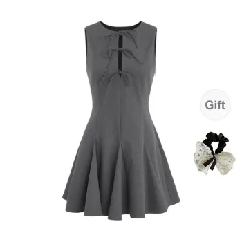 PAVEA Sleeveless Dresses Women's Gray+Hair Tie Included
