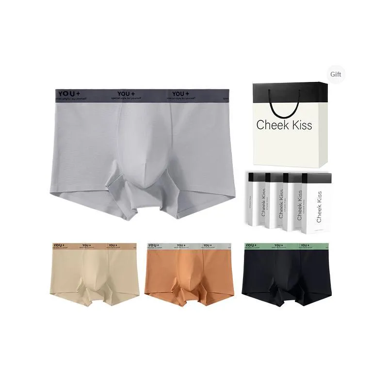 Cheekkiss Underpants Men's Breathable Antibacterial New Arrival Fashion Letter Mid Rise Briefs Gift Box 4 Pack-5