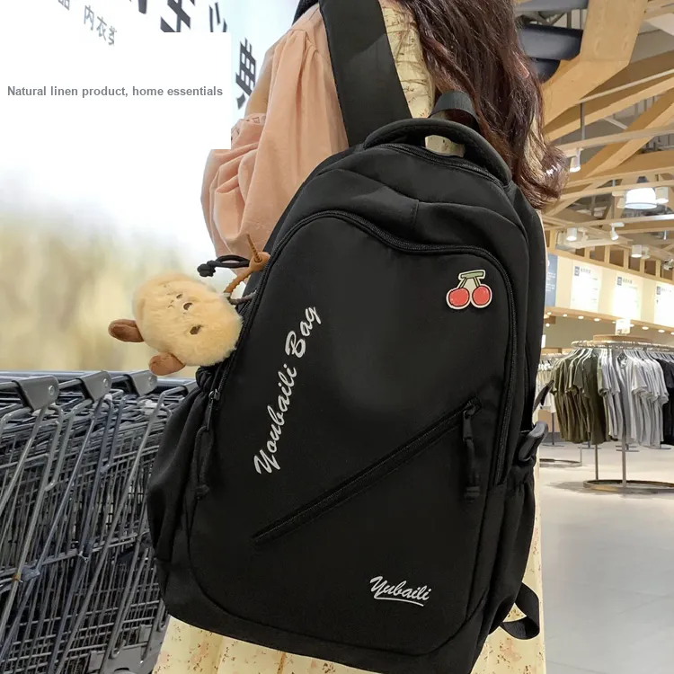 BRINCH Nylon Backpack Unisex Black/Green/Red/Pink/Gray-5