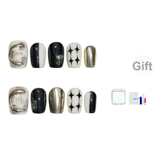 JINGCHANXUE Звездное Небесное Искра Премиум Ручная Работа Искусственный Ногтик Короткий Квадратный And Круглый Черный Белый Jump Цвет Звезды 12 мм
