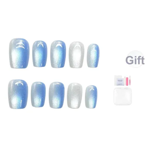 Yun Yue Joe Океанический Градиентный Кошачий глаз Осветляющий False Nail Мечтательный Синий Короткий LADDER 15 мм