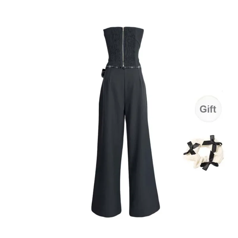 TURN UP Shirt Matching Set Women's Gray+Bowknot Hair Tie Comes With-1