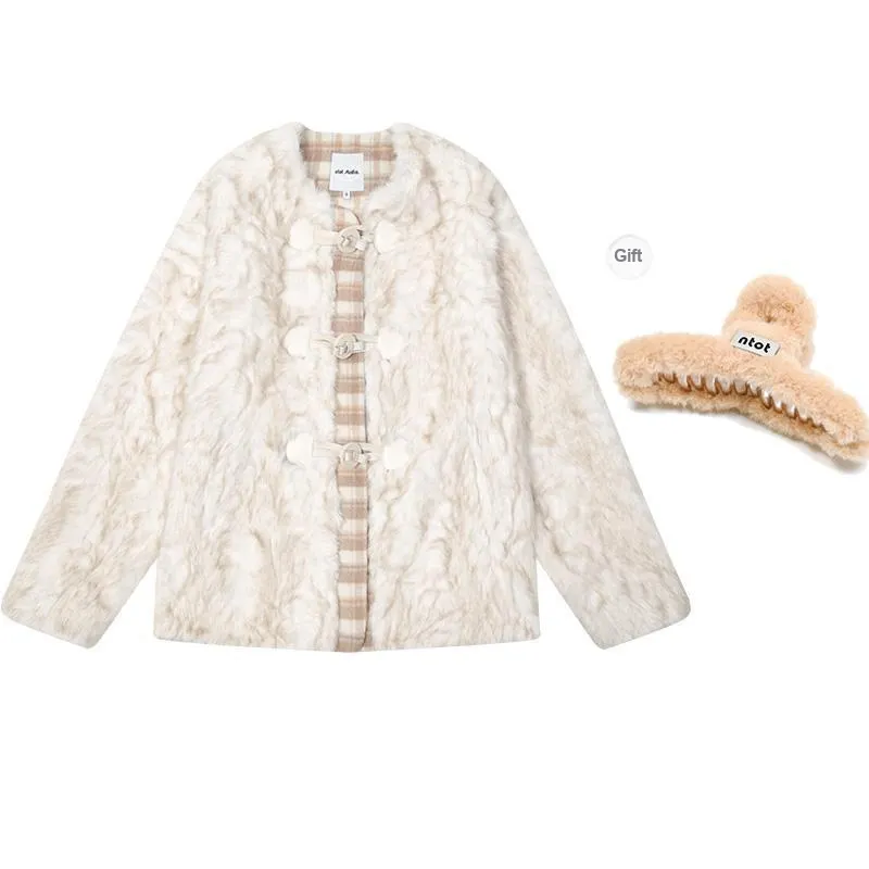 NTOT Velvet feel Coat Women's Dyed Tip White-5