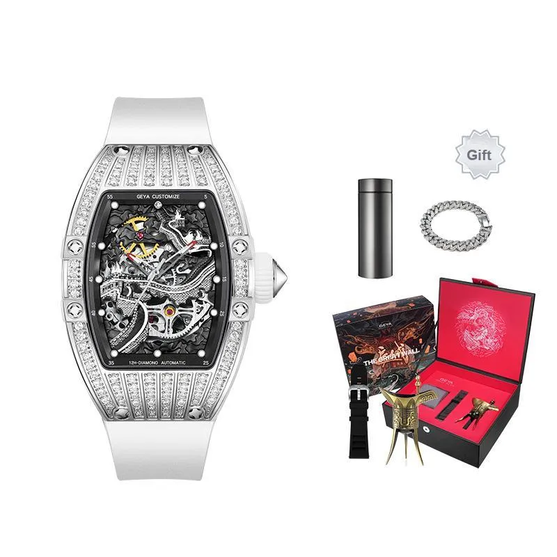 GEYA Great Wall Collection Automatic Mechanical Movement Silicone Strap Watch Unisex Cut Out Dial-23