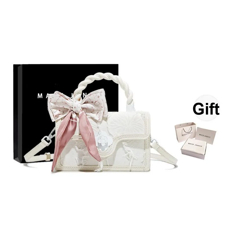 MACKJANICE Denim Canvas Small Square Bag, Canvas Bag, Shoulder Bag, Crossbody Bag, Handbag Women's White