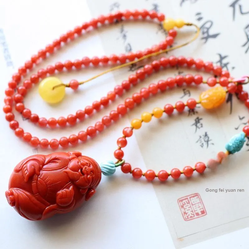 Xifeng Building Southern Red Agate Necklaces Unisex-1