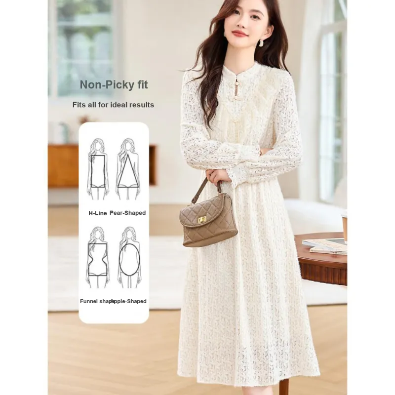 Like The Age Of Water Long Sleeved Dress Women's Beige-1