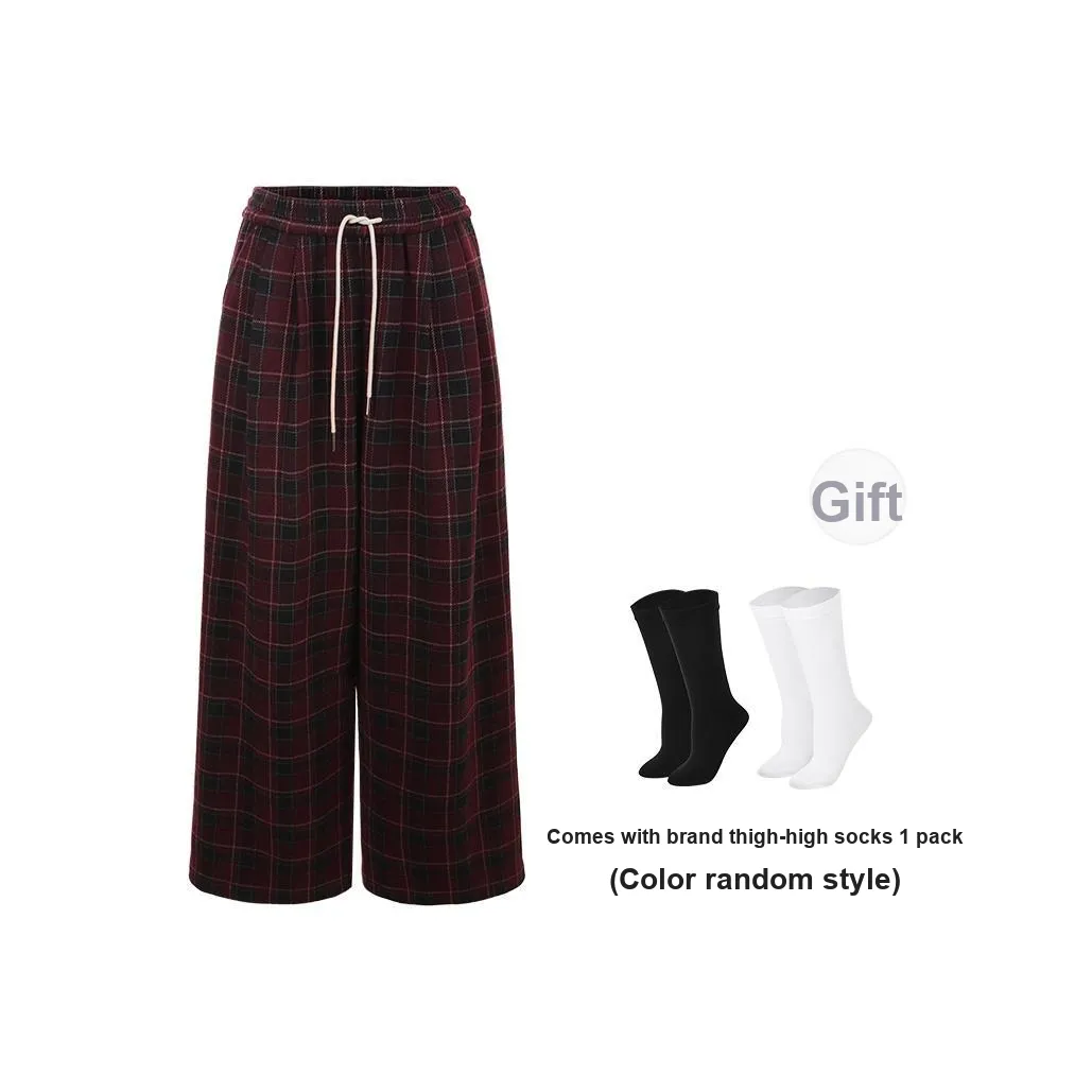 BSEVENI Casual Pants Women's Red Plaid