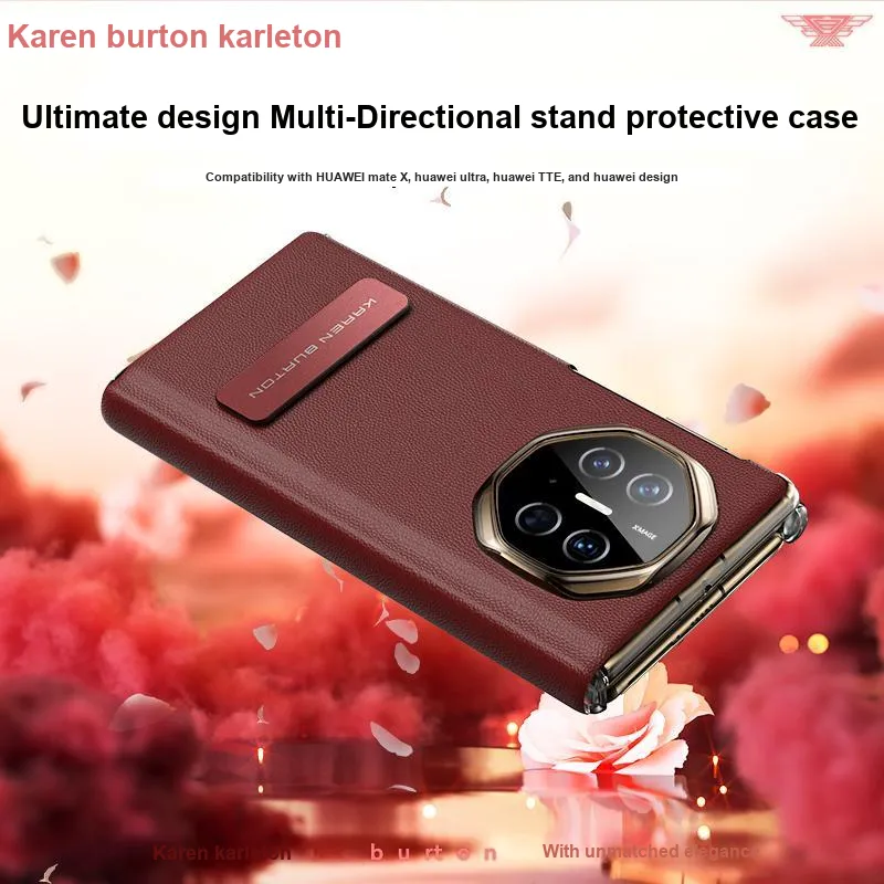 KAREN BURTON Genuine Leather Material Extra Thin Stand Fully Enclosed Edge Phone Case Compatible Huawei Mate X-4