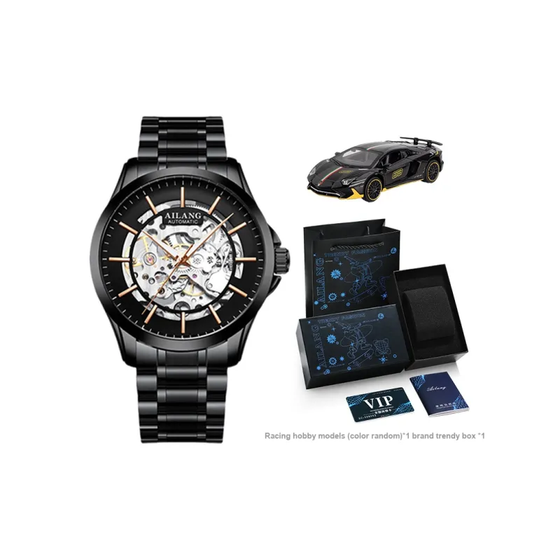 AILANG Automatic Mechanical Movement Stainless Steel Watchband Watch Men's Watches Black Dial-4