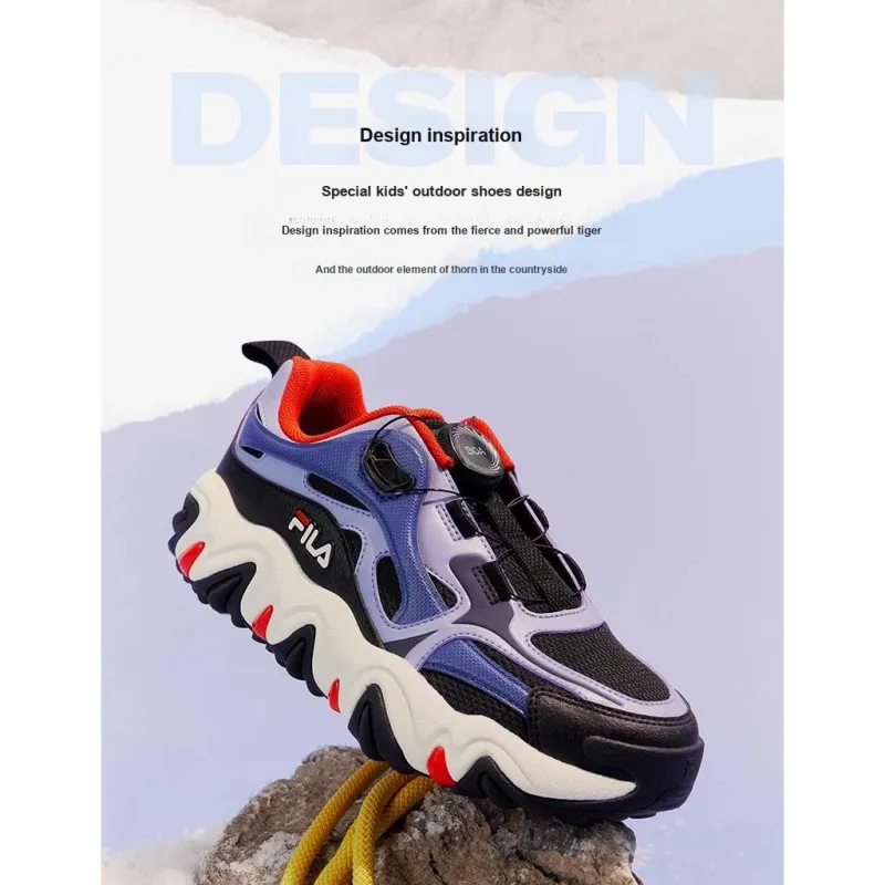 FILA KIDS Tiger Paw Abrasion Resistant Low Top Kids' Running Shoes Black Blue Teenagers-1
