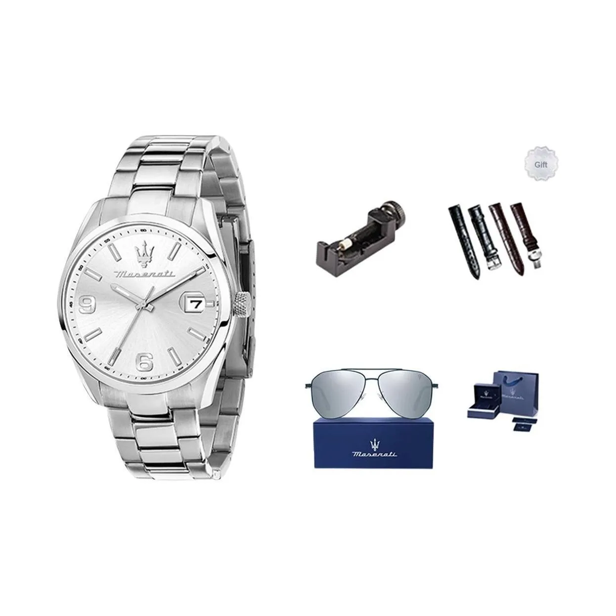 Maserati Кварцевый механизм Серебристый циферблат Мужские часы