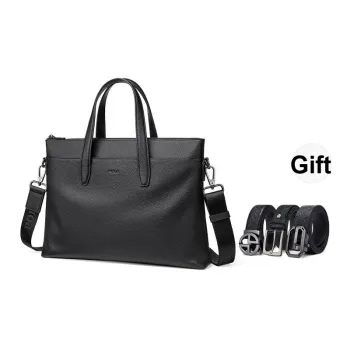 POLO Top Grain Cow Leather Men's Crossbody Bag, Shoulder Bag Briefcase Tubas Men's Black