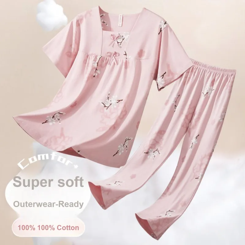 H-YXIANG Pajama Set Women's Pastel Pink-1