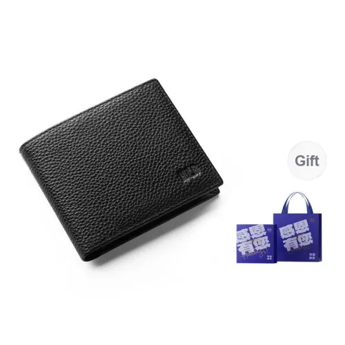 HLA Genuine Leather Cow Leather Patchwork Leather Clip Wallet Unisex Black