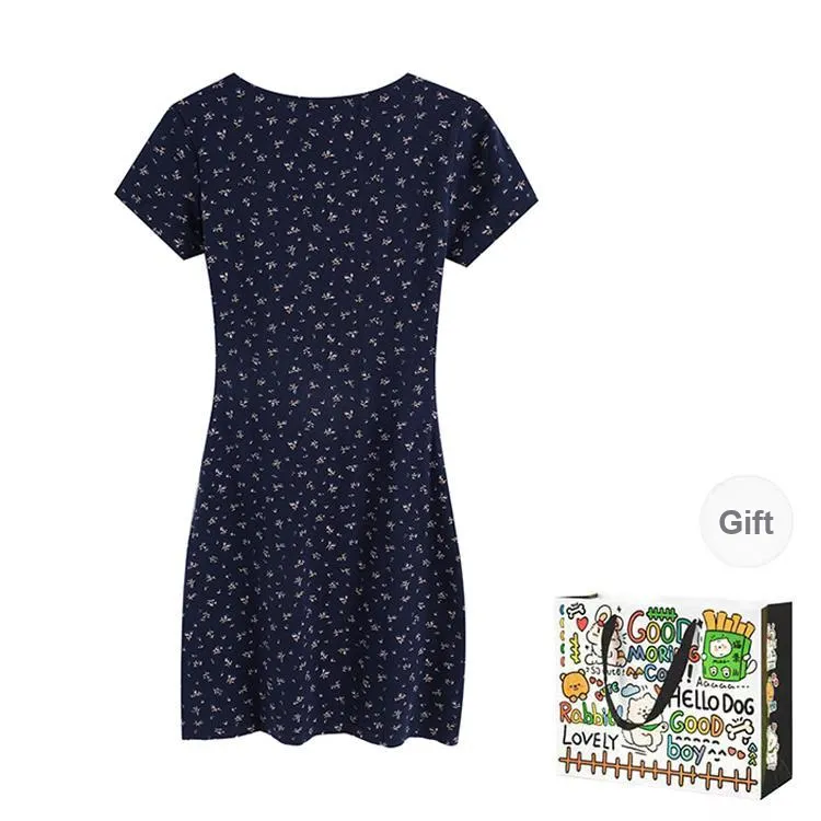 ZVJH Short Sleeved Dress Women's Navy Blue-1