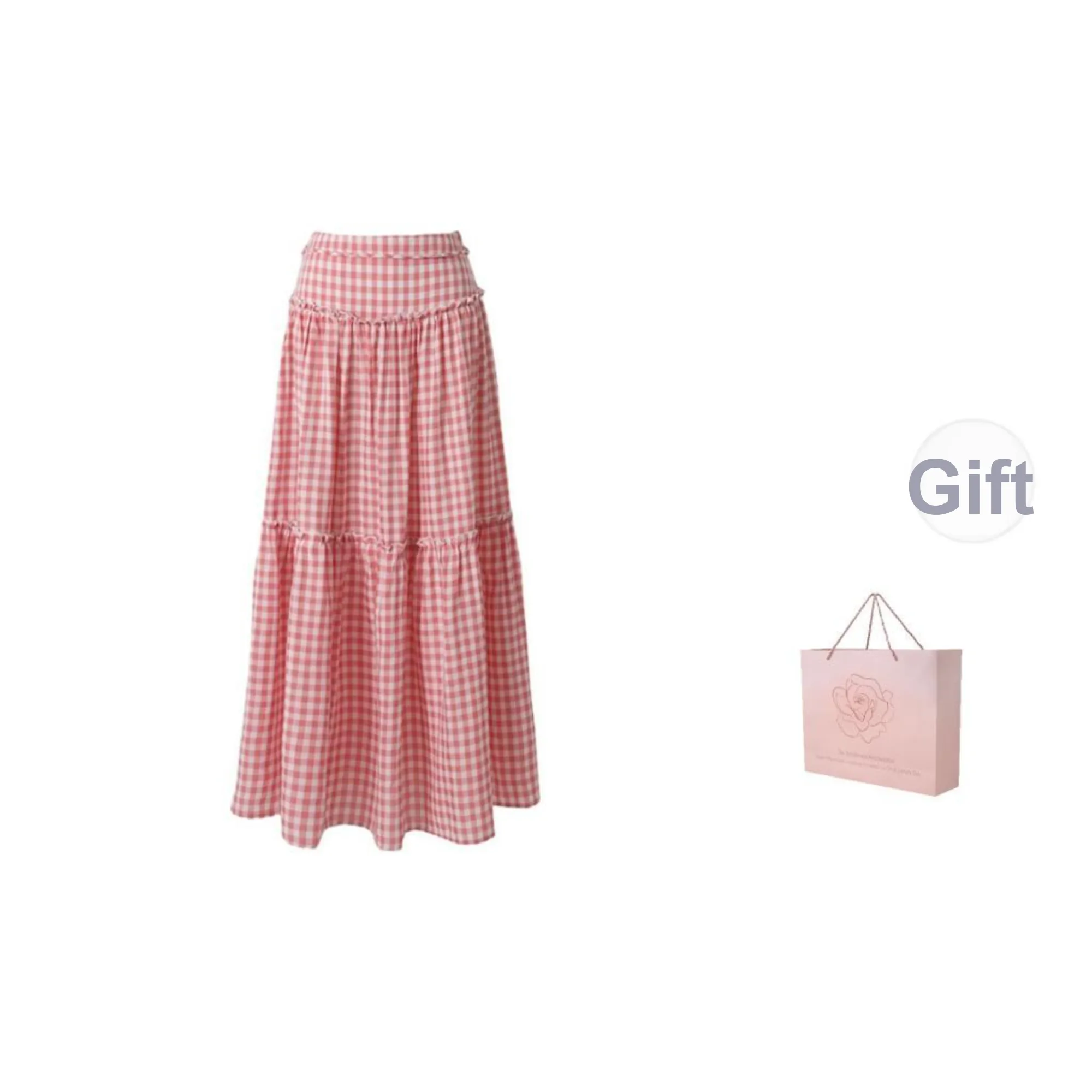 ZAZN Casual Long Skirt Women's Pink Plaid