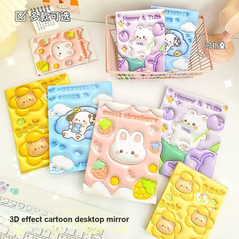 LUTEDAN Cartoon Foldable Make Up Mirrors Desktop Stand Large Size-9