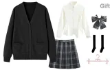 Black Cardigan+White Long Skirt with Cinched Waist+Dark Night Killer Short Skirt, Comes with Bow Ties+Calf Socks+Hanger