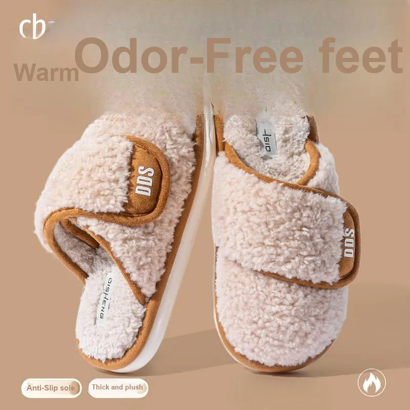 Foot Recreation Winter Home Warm Non Swollen Feet Hook and Loop Cotton Slippers Unisex-10