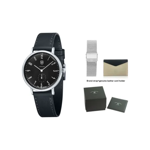 DUFA Кварцевый механизм Унисекс Часы Черный циферблат Нержавеющая сталь Корпус Часы Естественная кожа Ремешок