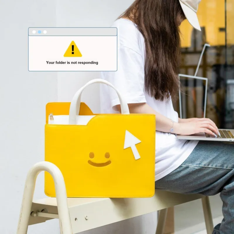 Crooked Melon Production Oxford With PU Leather Crossbody Bag, Shoulder Bag Unisex Yellow White-7