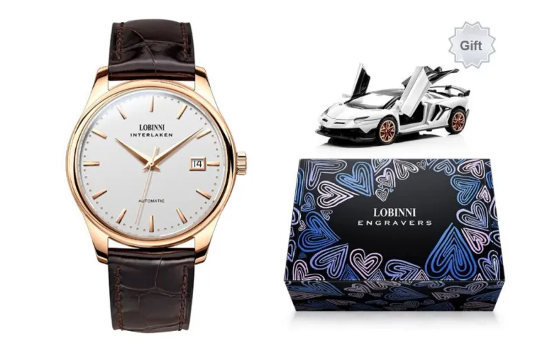 LOBINNI L Extra Thin Men's Watch Automatic Mechanical Movement Cowhide Strap Watch Men's Watches White Dial-6