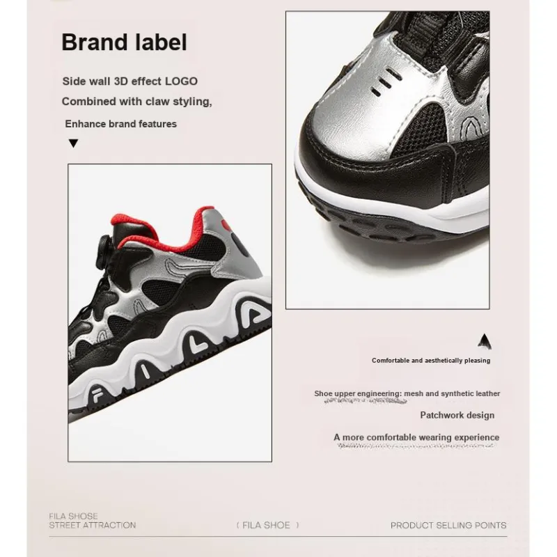 FILA KIDS Durable Breathable Low Top Children's Basketball Shoes Black Silver Teenagers-6