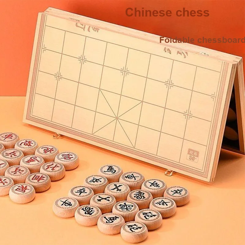 Lezhi By Me Chinese Chess Wooden Foldable Wooden Box With Checkerboard Design Portable Board Games-3