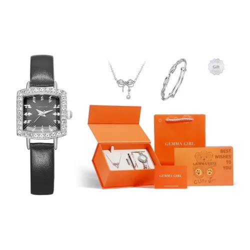 GEMMA GIRL Little Cube Женские часы Кварцевый механизм Кожаный ремешок Часы с черным циферблатом