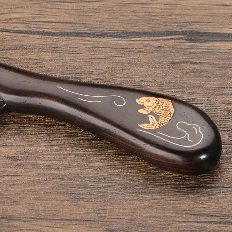 XIBI African Blackwood Wood Inlaid Fish And Snail Mother-of-Pearl Work Wooden Comb Straight Hair-5