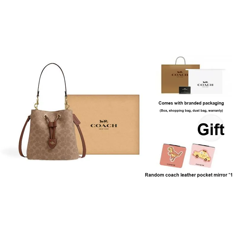 COACH Rowan Leather Bucket Bag Handbag Trumpets Women's Brown-10