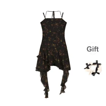 XUOIZA Slip Dresses Women's Dark Night Rose+Bowknot Hair Tie Comes With
