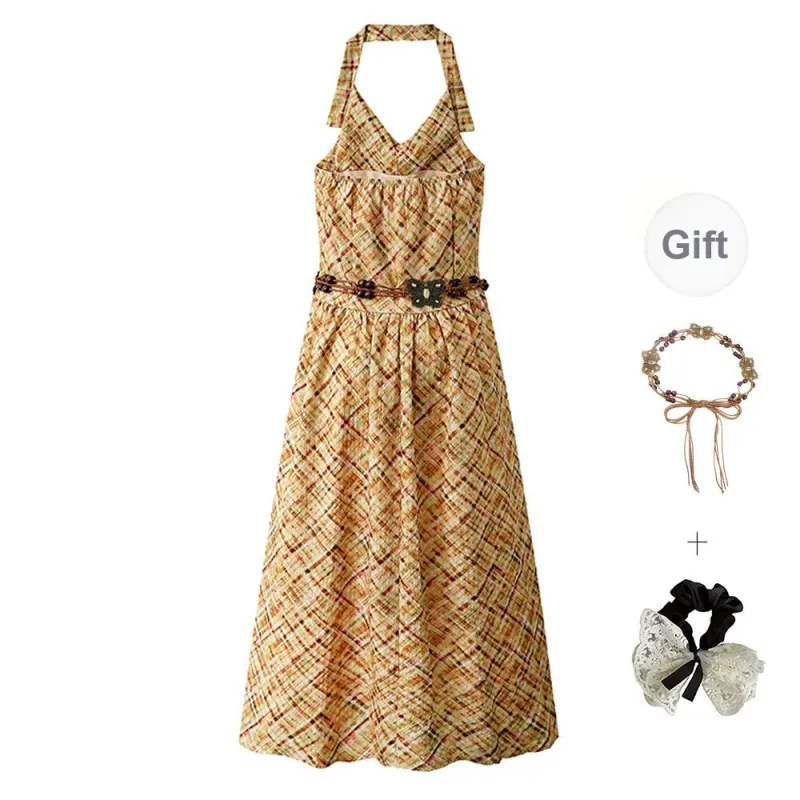 PAVEA Sleeveless Dress Women's Image Color+Belt+Hair Tie Comes With-1