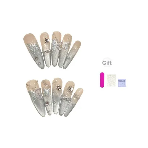 XIBI Handcrafted False Nail 4,0 Кошачий глаз Носимый Ногтей Пластина Элегантный Миндаль Синий Jump Цвет