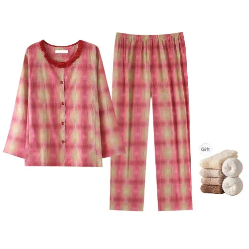 ZumashL Luxury Designer Series Pajama Set Women's Fuchsia Plaid
