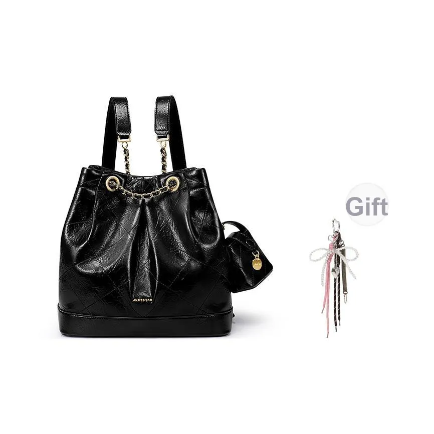 JUST STAR Artificial Leather Bucket Backpack Small Women's Black/White/Pink