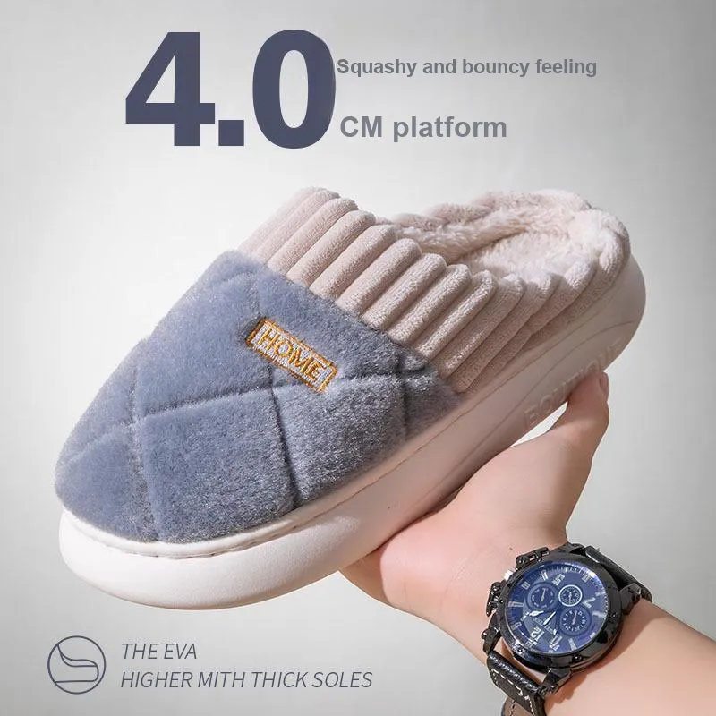 Yu Pu Cotton Slippers Winter Indoor Home Slip Resistant Platform Thickened And Fleece Lined Warm Couple Padded Shoes-6