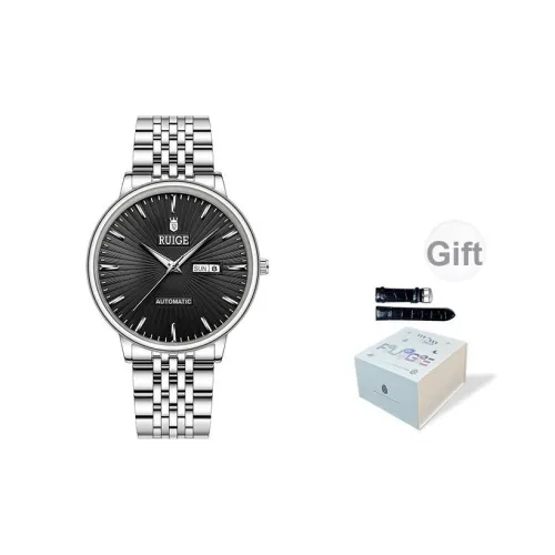 RUIGE Пионер Series Механический механизм ремешок из нержавеющей стали мужские часы черный циферблат