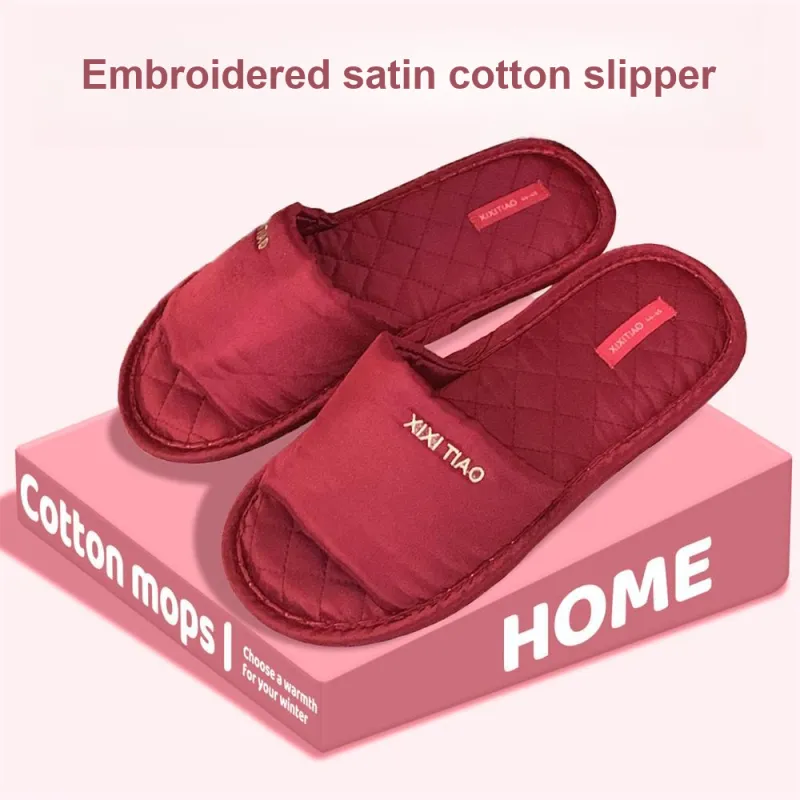 SHIGUDE Cotton Linen Blend Slippers Unisex Red-1